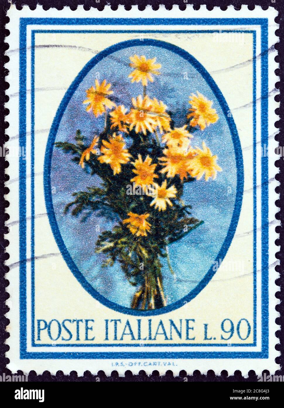 ITALY - CIRCA 1966: A stamp printed in Italy from the 'Trees and Flowers' issue shows Anthemis (Golden Marguerite), circa 1966. Stock Photo