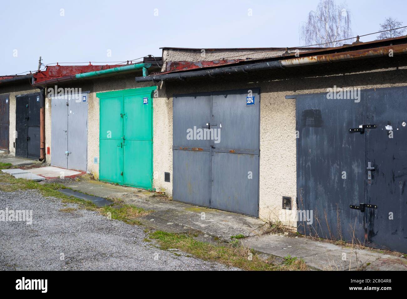 Old garage for cars. Authentic authenticity. Stock Photo