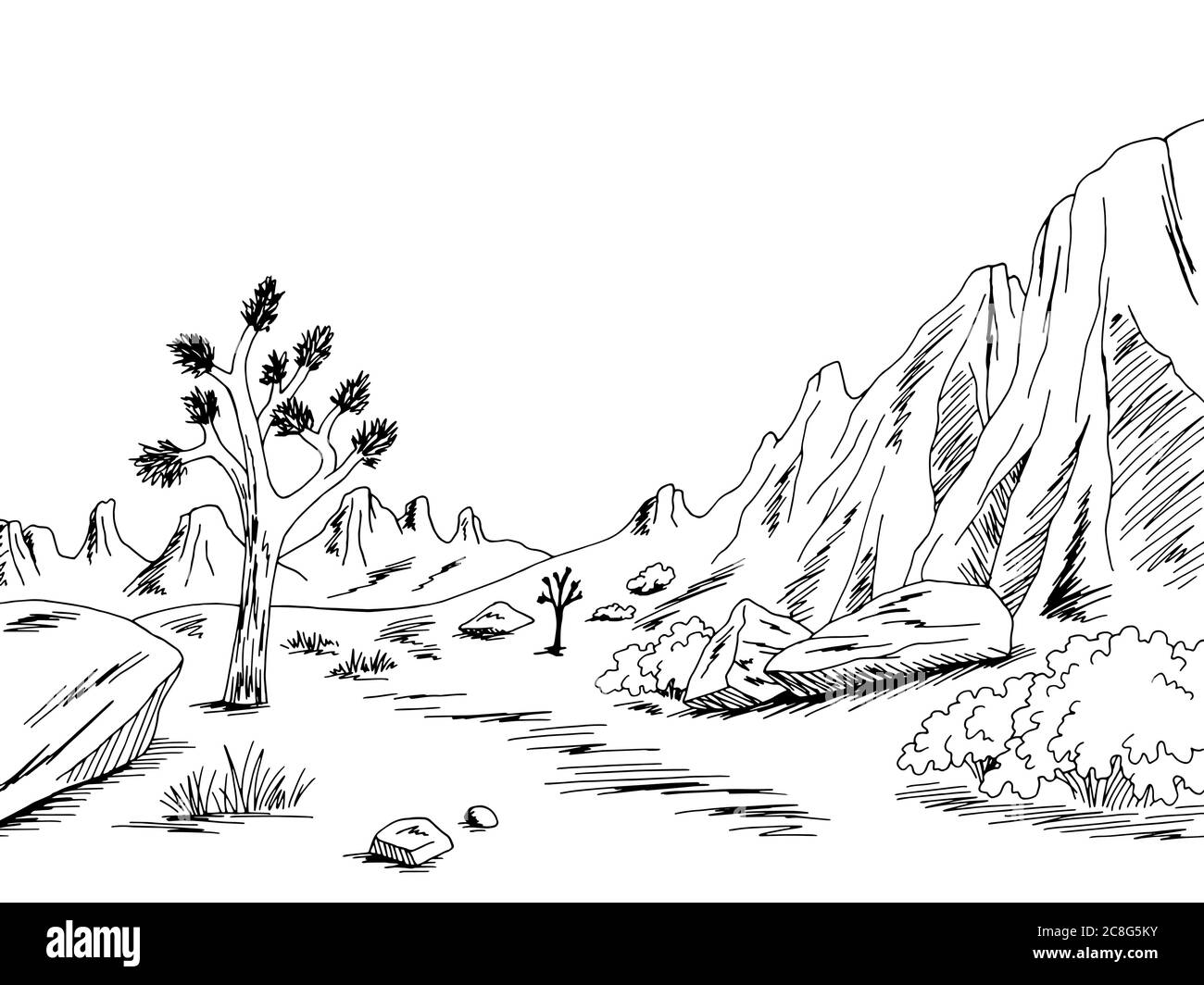 Desert graphic black white landscape sketch illustration vector Stock Vector