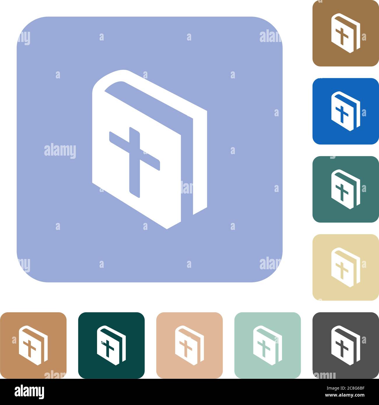 Holy bible white flat icons on color rounded square backgrounds Stock ...