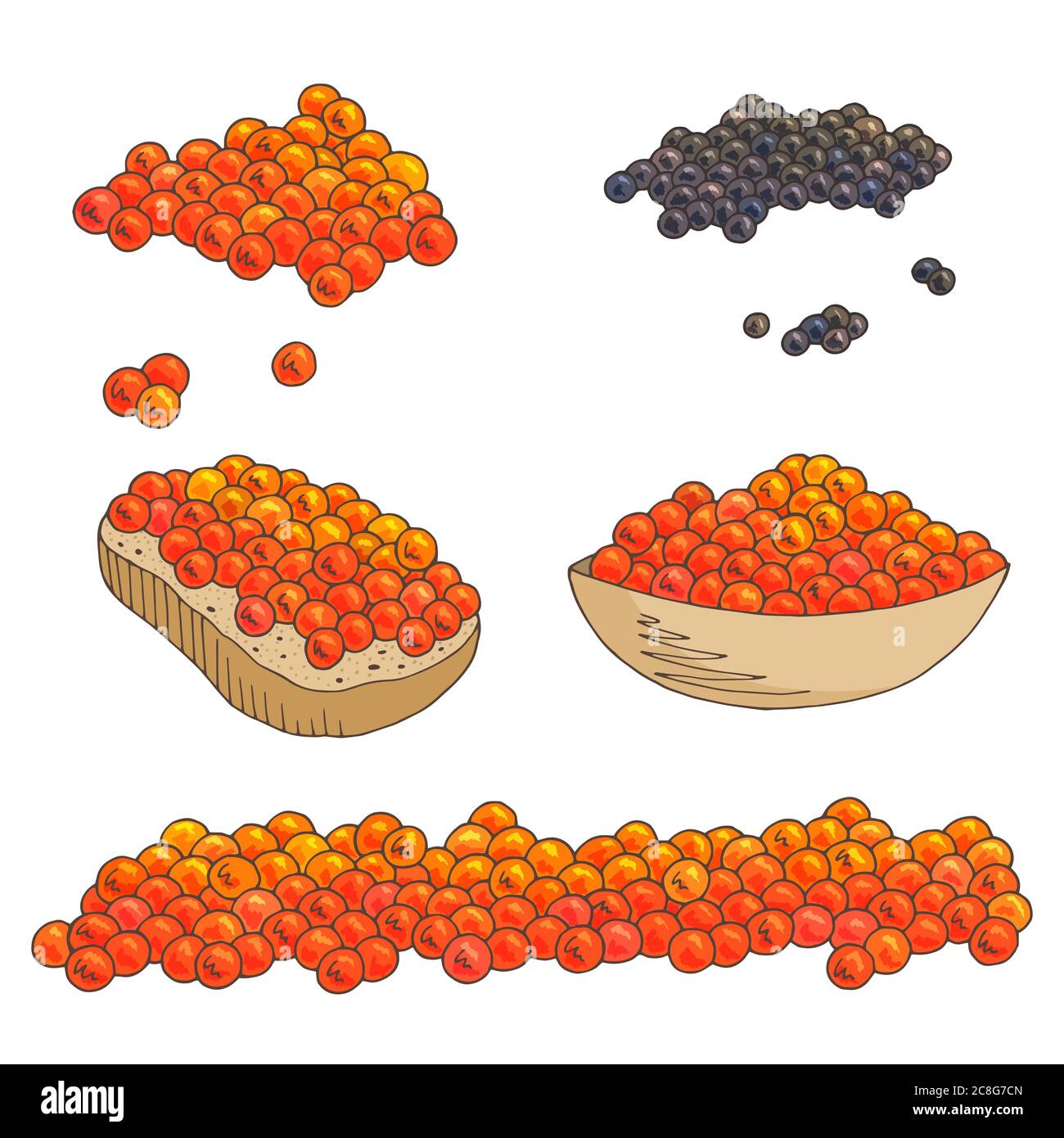 Caviar food set graphic color isolated sketch illustration vector Stock Vector