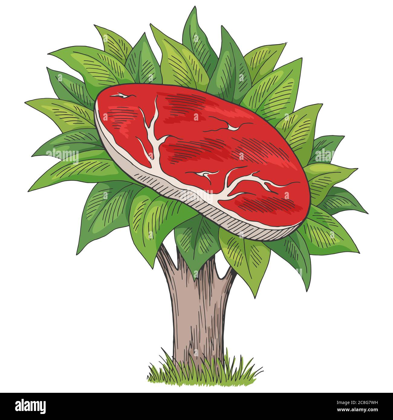 Plant vegan meat eco food tree graphic color isolated sketch illustration vector Stock Vector