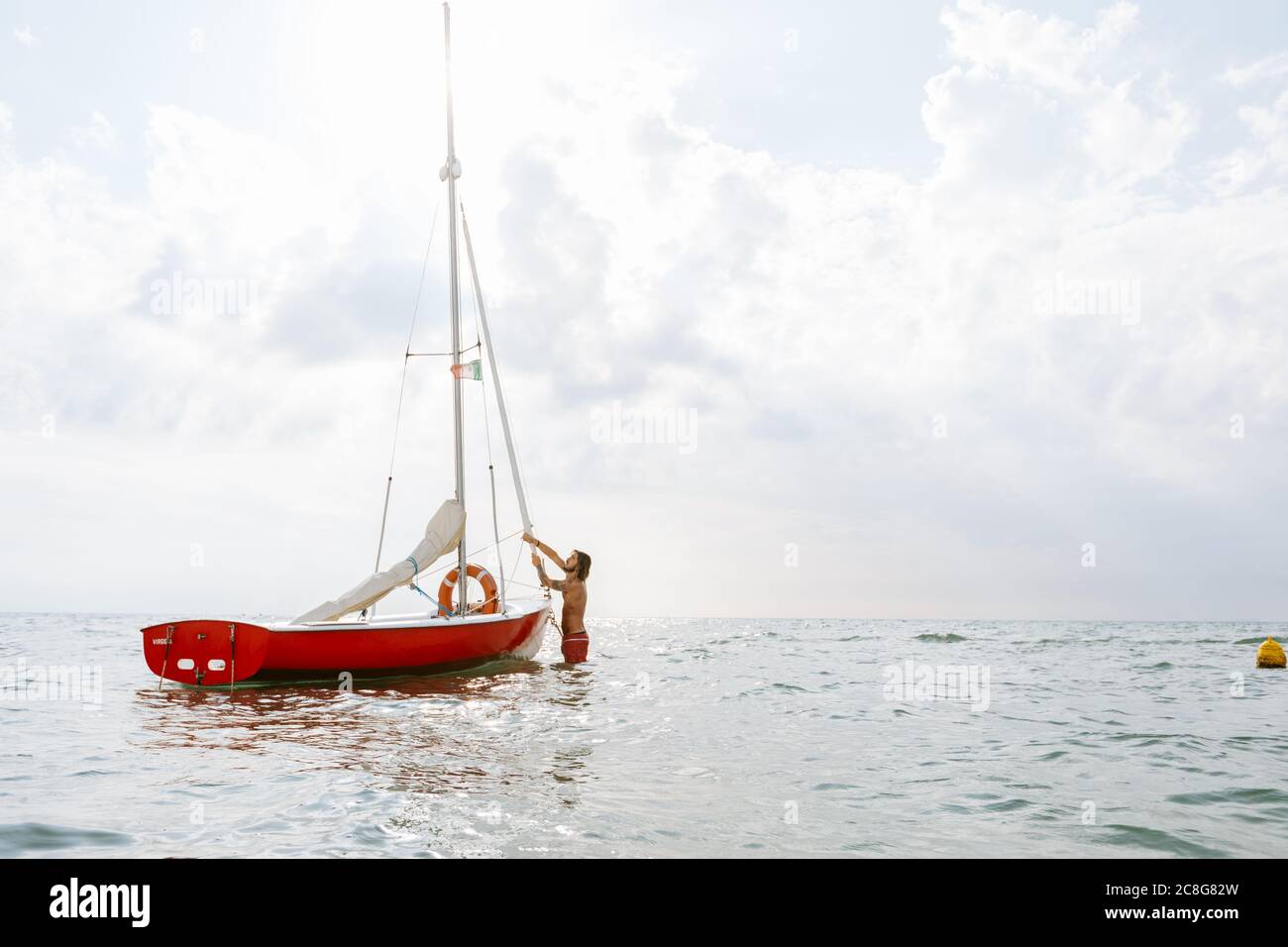 Man preparing sailboat Stock Photo