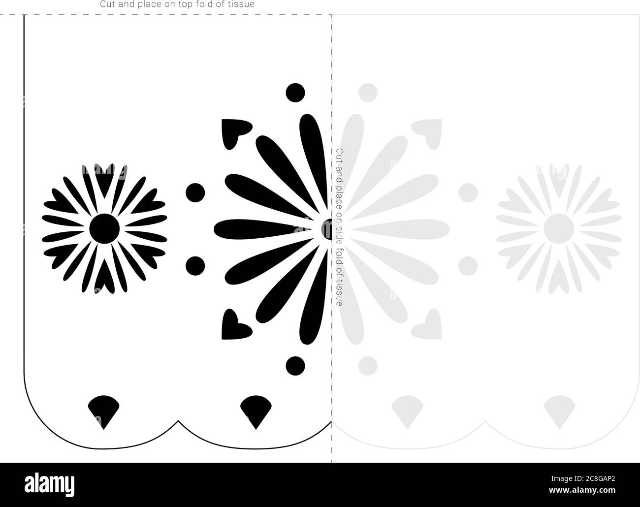 Papel picado stencil template. Dia de Muertos banner blueprint. Stock Vector