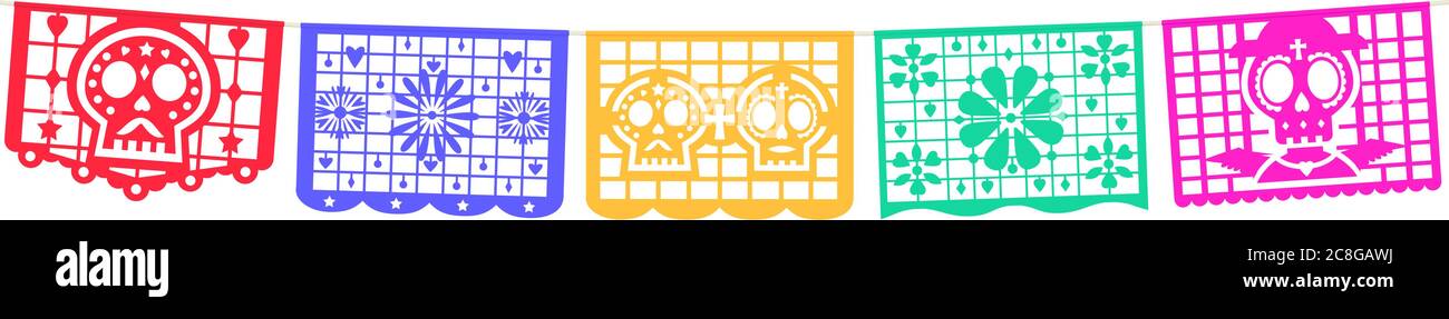 Seamless panoramic banner for the Day of the Dead decorations. Mexican Dia de Muertos papel picado Stock Vector