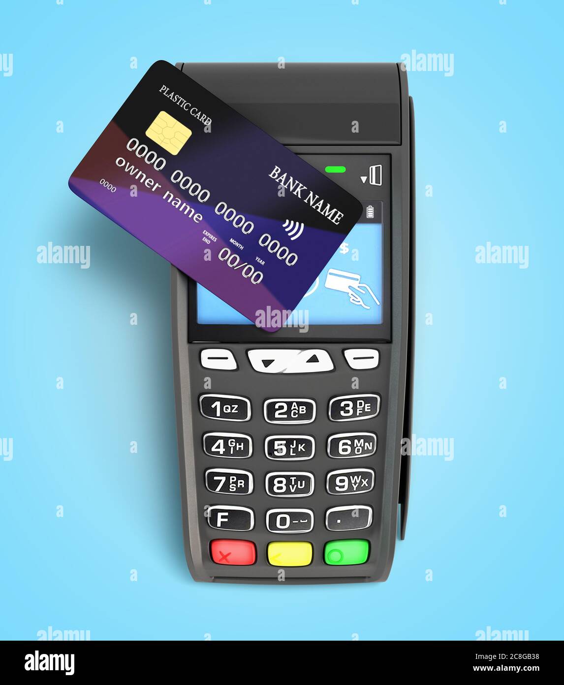 contactless payment by credit card through the terminal 3d render on ...