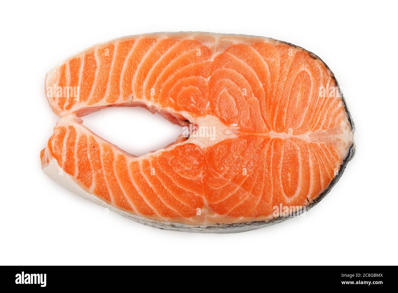 raw salmon steak isolated on white background Stock Photo - Alamy