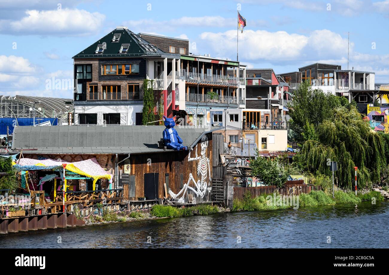 21 July 2020, Berlin: The Techno Club Kater Blau on the banks of the Spree.  Outside the usual opening hours, other cultural events such as theatre  performances, readings or panel discussions take