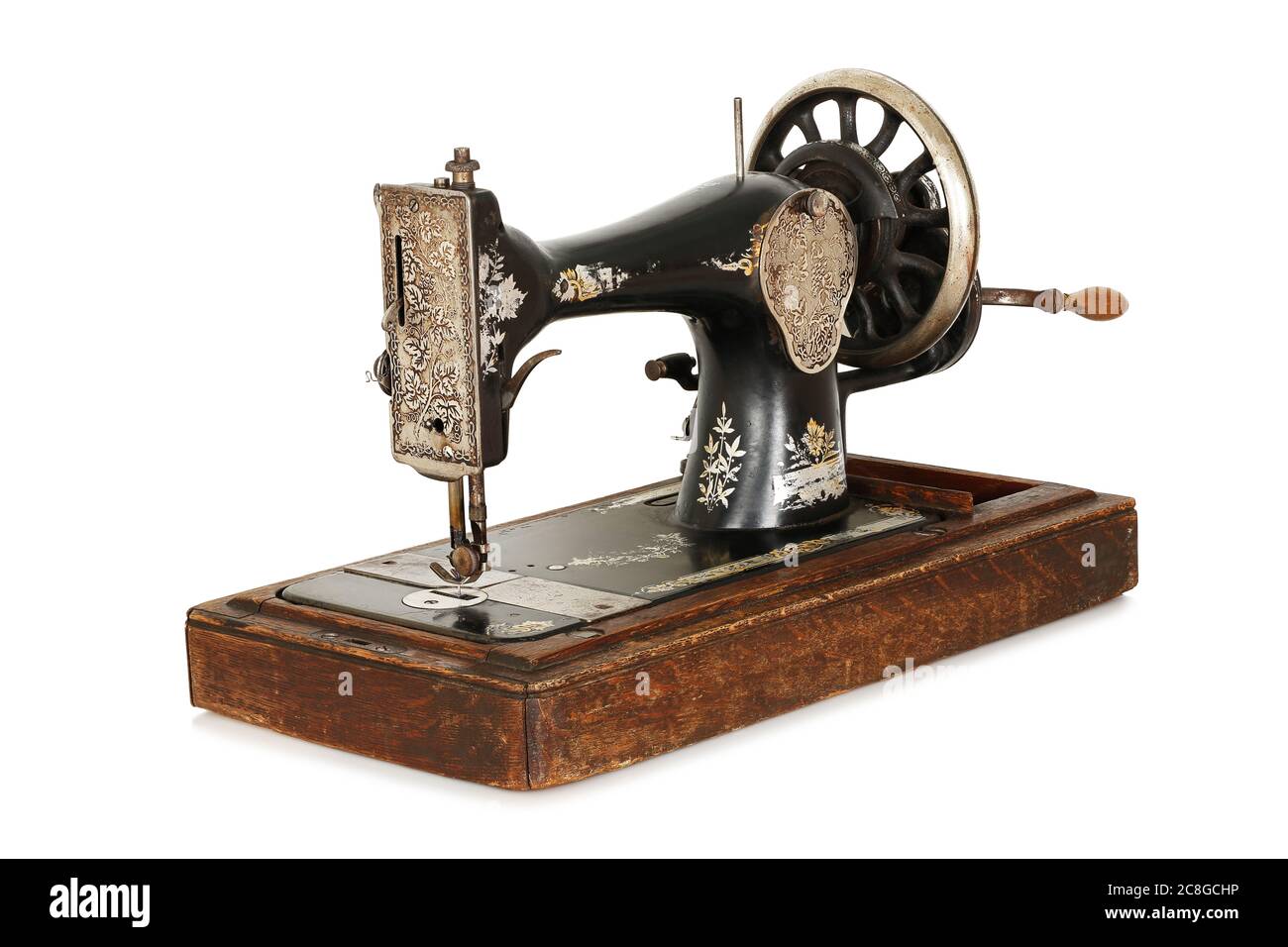 antique sewing machine isolated on white Stock Photo
