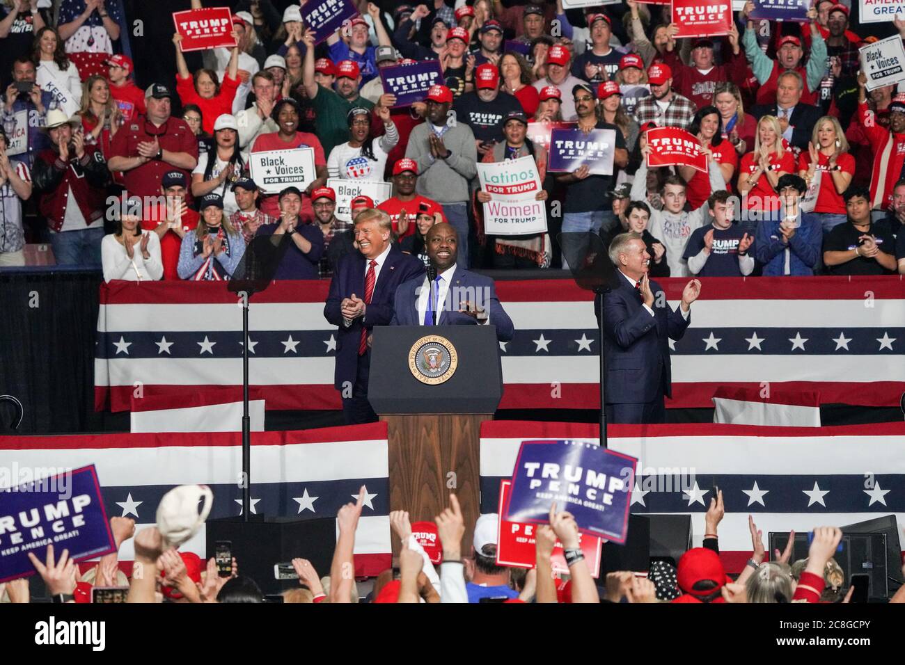 U.S. Senator Tim Scott of South Carolina speaks to the crowd as ...