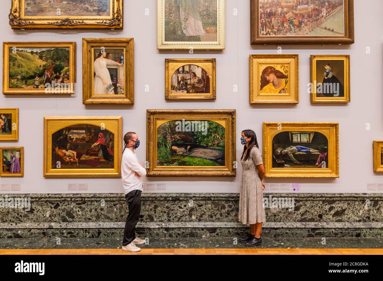 London, UK. 24th July, 2020. Ophelia by Millais - Works in the 1840's gallery - The Tate Britain re-opens on Monday. Visitors are asked to follow guidance on social distancing etc, in line with advice from government following the easing of the lockdown. Credit: Guy Bell/Alamy Live News Stock Photo