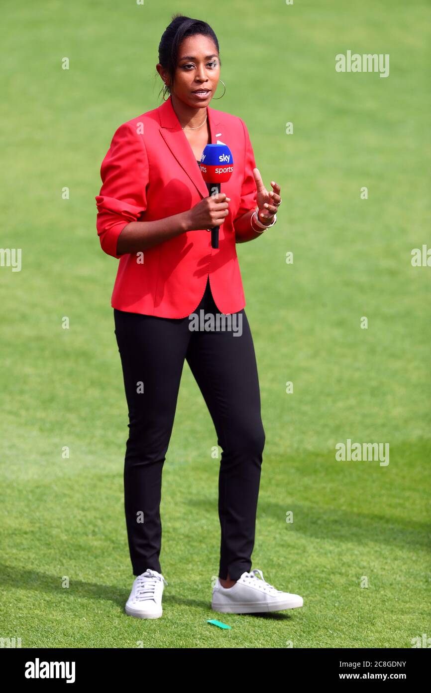 Sky Sports Ebony Rainford-Brent during day one of the Third Test at Emirates Old Trafford, Manchester. Stock Photo
