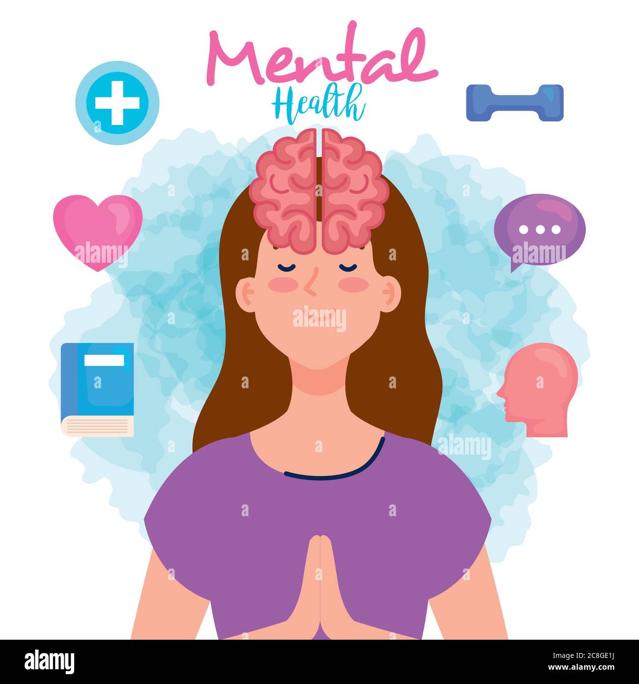mental health concept, woman with mind and healthy icons Stock Vector ...