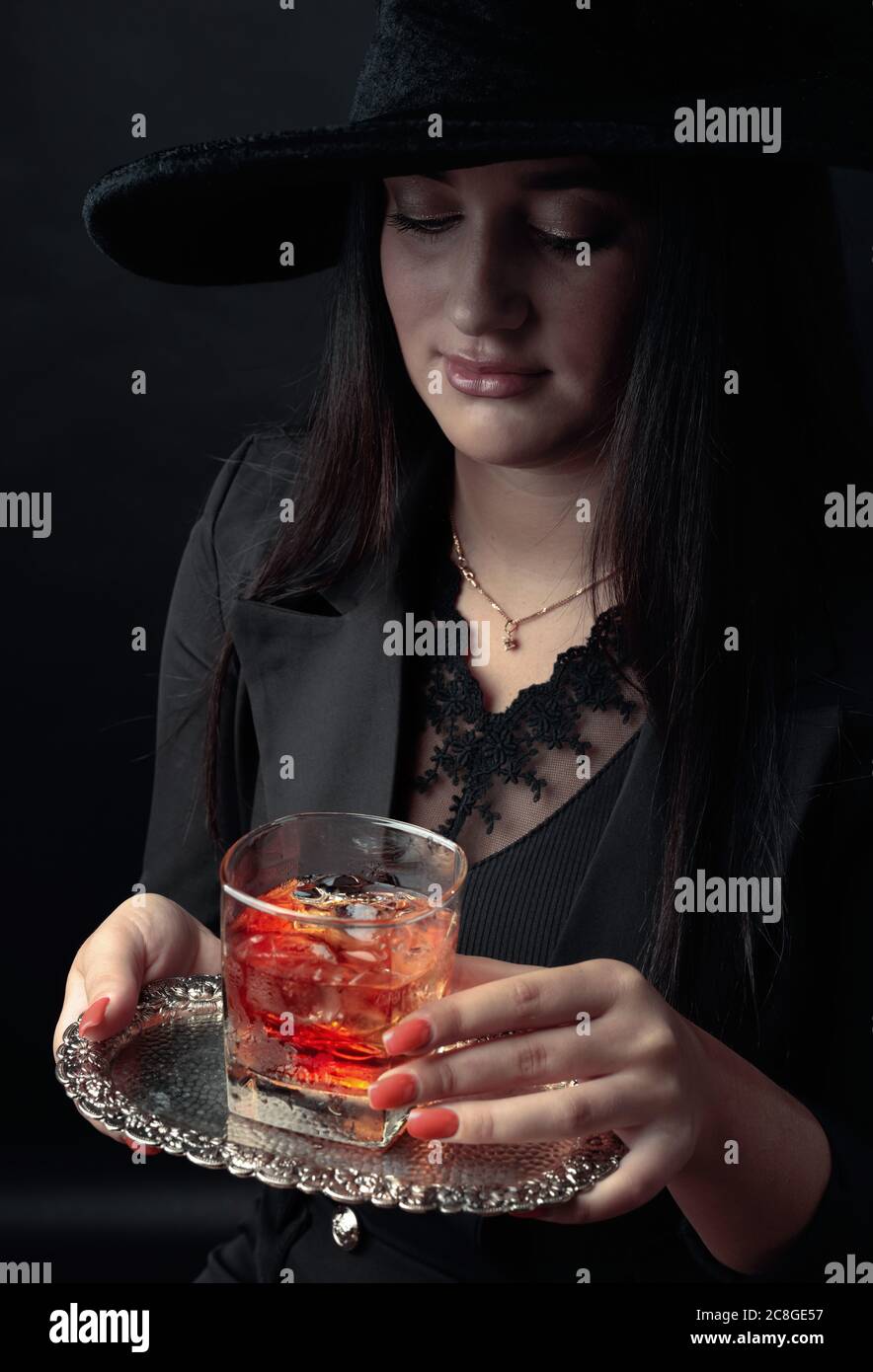 Black woman female drink drinking alcohol alcoholic hires stock