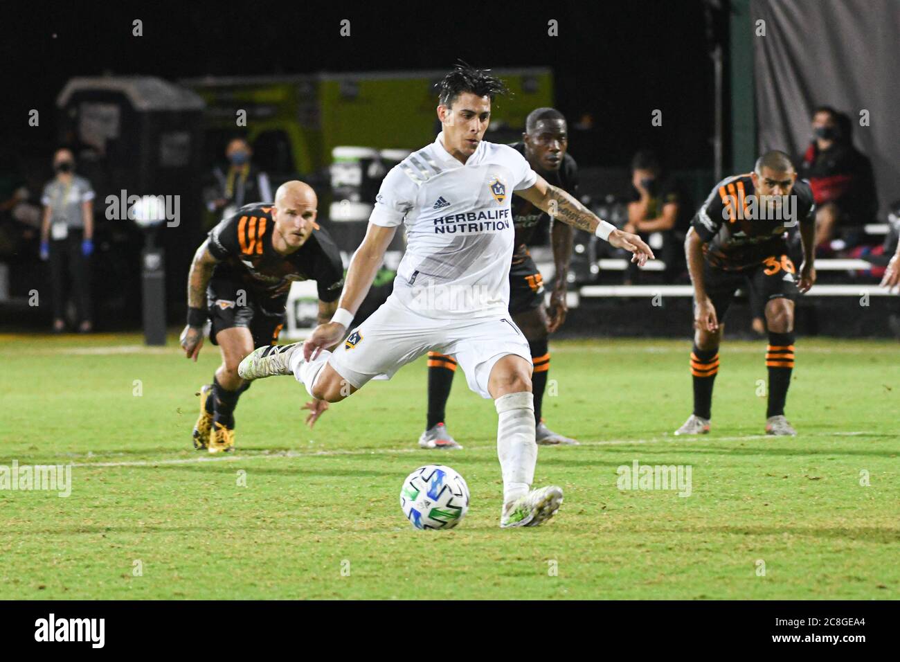 Orlando Florida USA. 23rd July 2020. LA Galaxy foward Pavon, Cristian #10 takes the penalty kick during the MLS is Back Tournament at ESPN Wild World of Sports in Orlando Florida USA on Thursday July 23, 2020.  Photo Credit:  Marty Jean-Louis Stock Photo