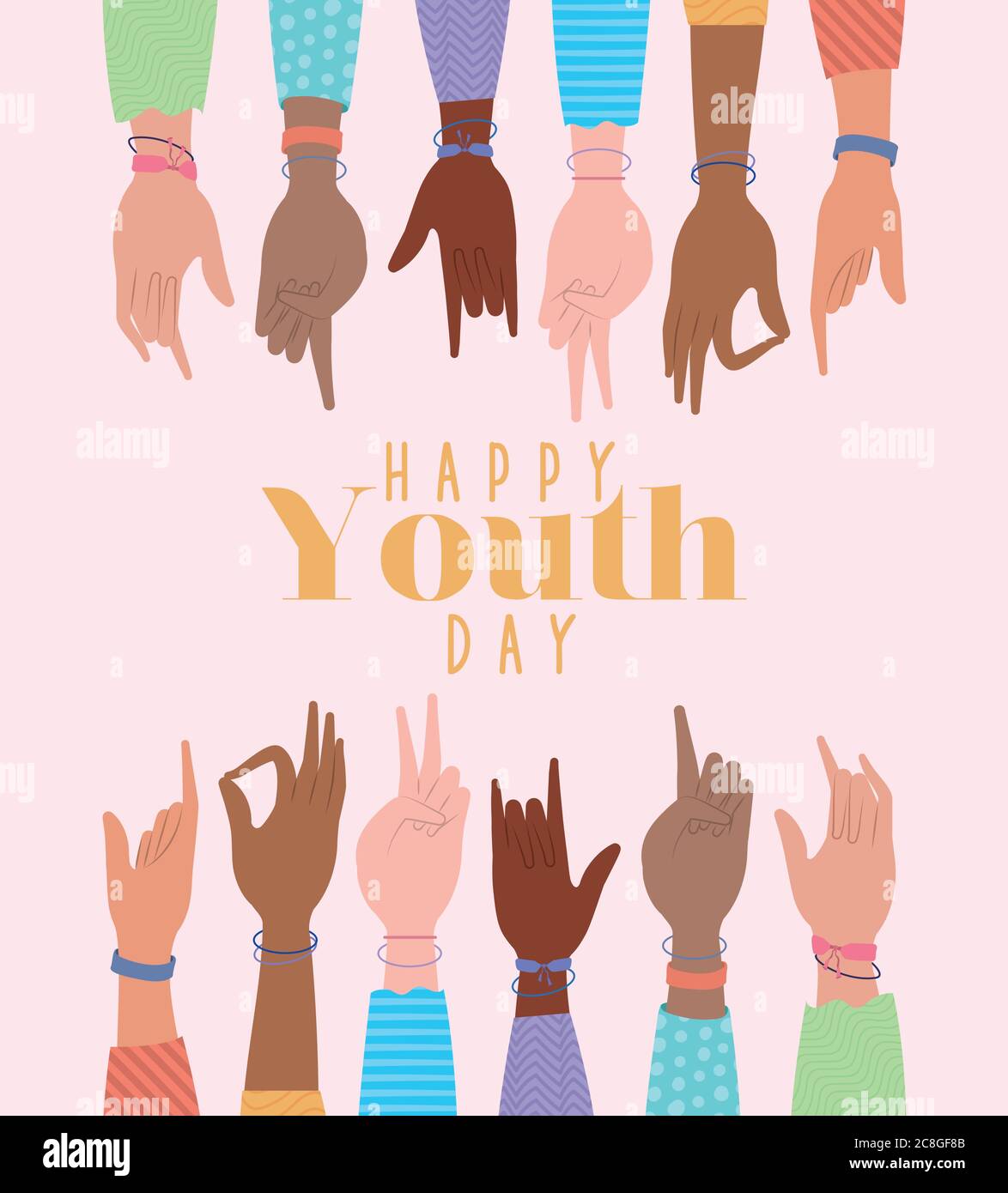 signs with hands of happy youth day design, Young holiday and friendship theme Vector illustration Stock Vector