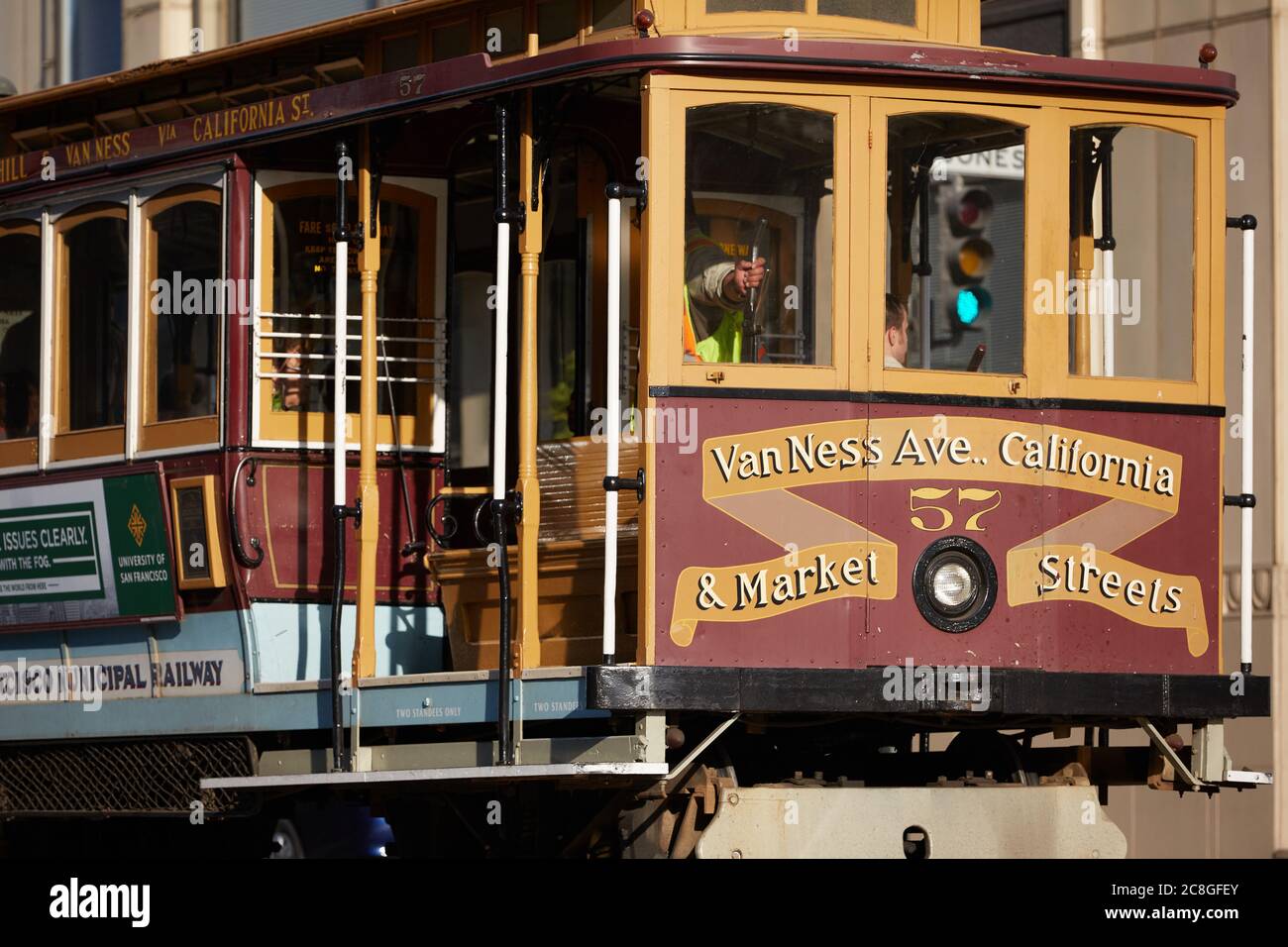 California Street Cable Car On Nob Hill, San Francisco. Stock Photo