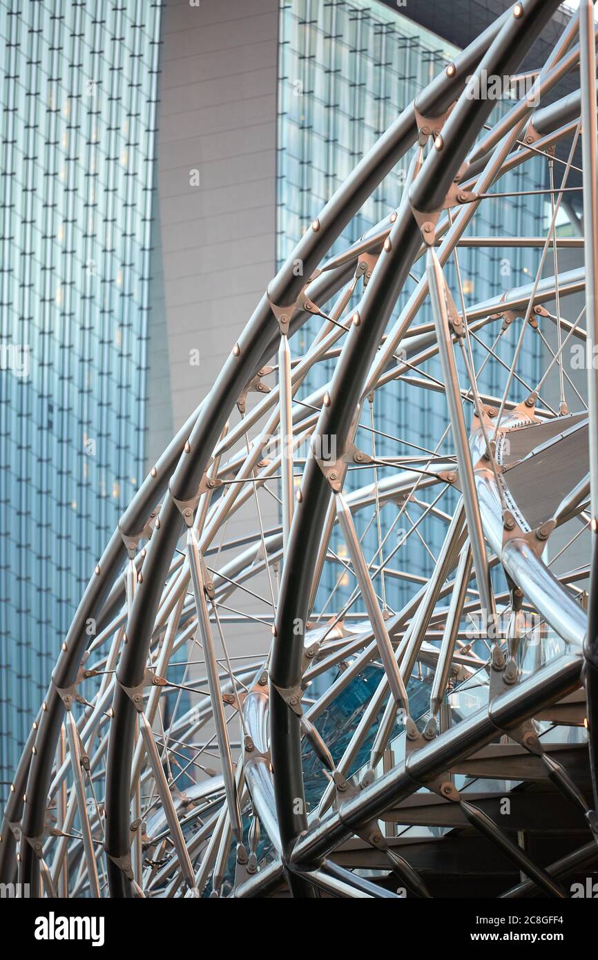 Abstract View Of The Double Helix Bridge And The Marina Bay Sands, Singapore. Stock Photo