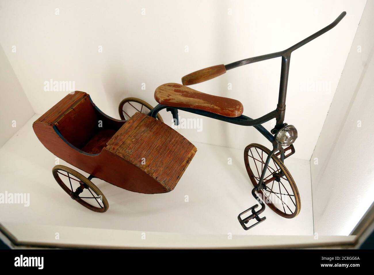Rome, Italy. 24th July, 2020. Antique wooden bicycle with sidecar Antique toys exposed at Palazzo Braschi during the Exhibition 'For fun. Collection of antique toys of Capitoline Superintendency'. Rome (Italy), July 24th 2020 Foto Samantha Zucchi Insidefoto Credit: insidefoto srl/Alamy Live News Stock Photo