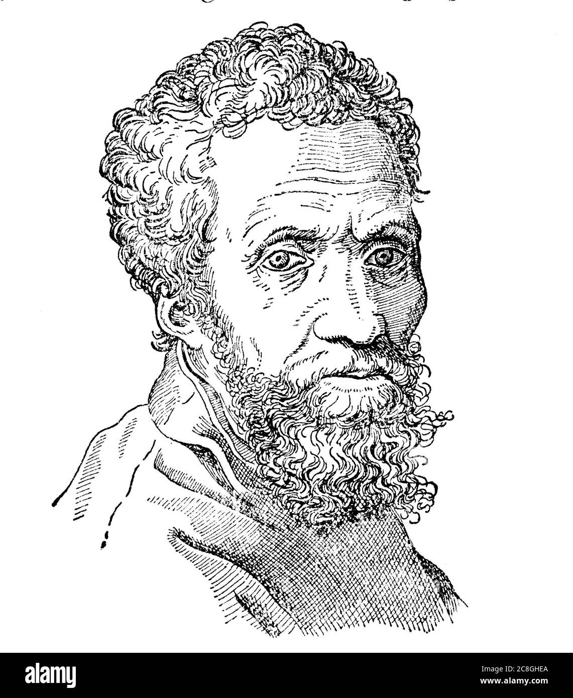 Michelangelo di Lodovico Buonarroti Simoni or more commonly known by his first name Michelangelo, Italian sculptor, painter, architect and poet of Stock Photo