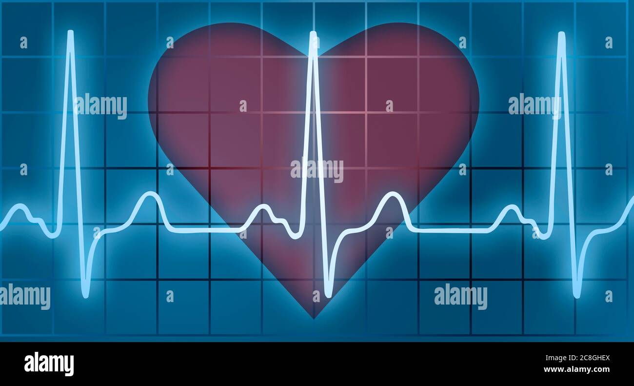 ECG in front of heart symbol, symbol image, Germany Stock Photo