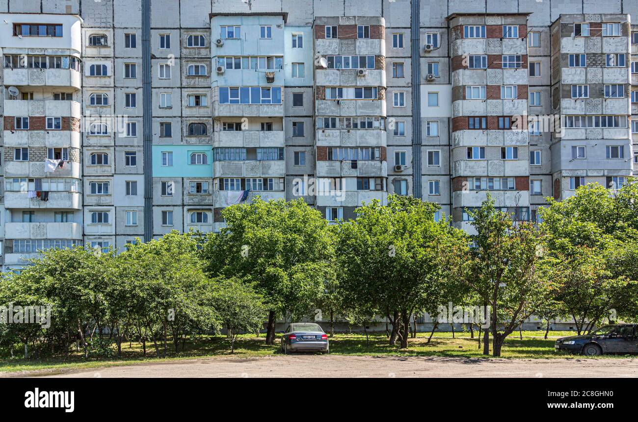 Ailing residential buildings, block of houses, Sandovoe, Moldova Stock Photo