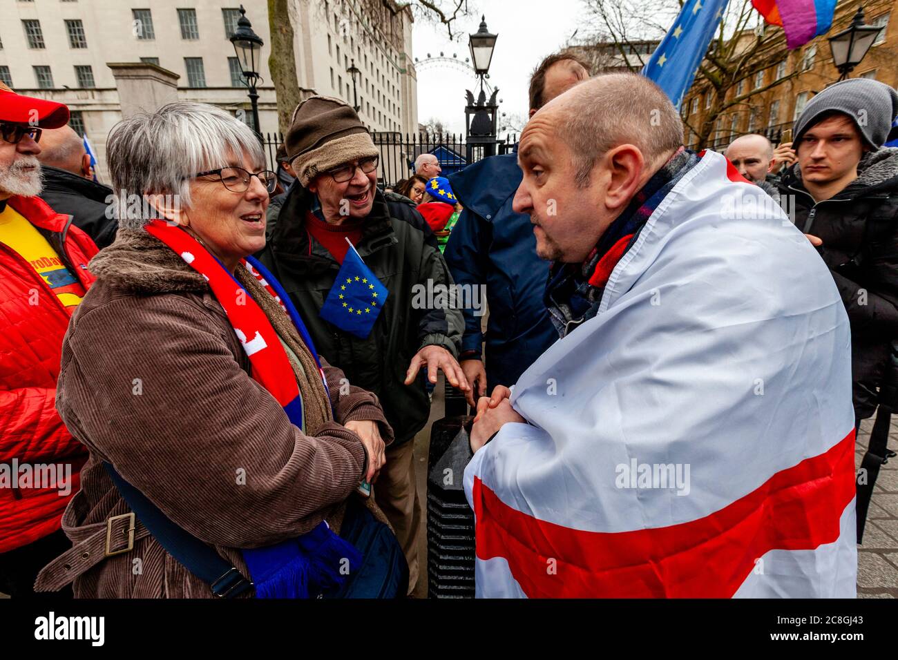 A Brexit Supporter Argues With Pro EU Supporters Near Parliament Square, London, UK Stock Photo