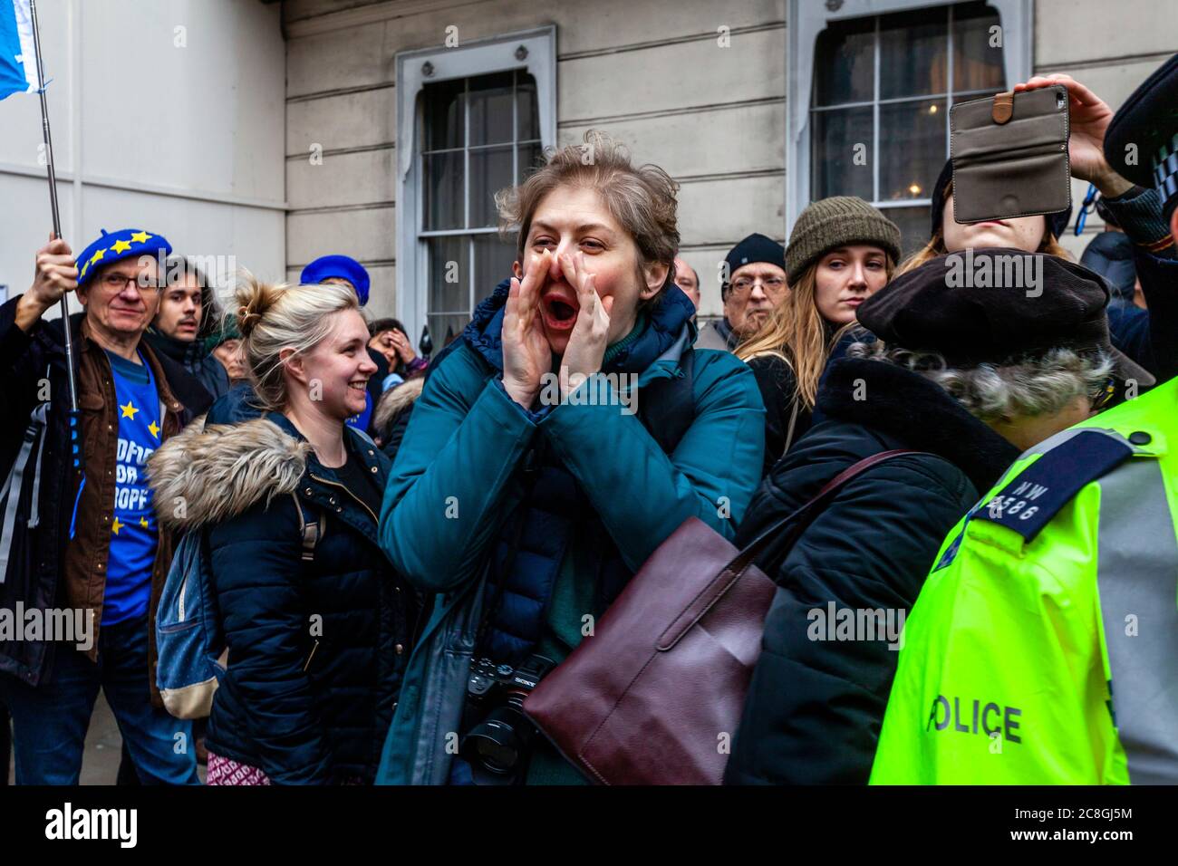 Pro EU supporters protest near Parliament Square on the day Britain is due to officially leave the EU, Whitehall, London, UK Stock Photo