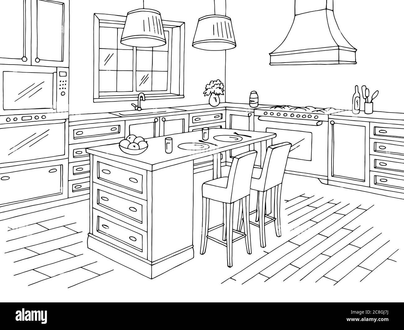 Kitchen Room Graphic Black White Home Interior Sketch Illustration Vector  Royalty Free SVG, Cliparts, Vectors, and Stock Illustration. Image  133292906.