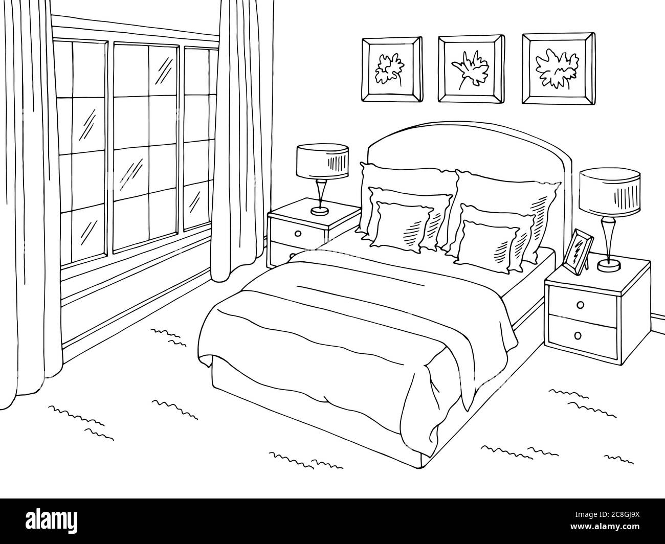 Bedroom graphic black white home interior sketch illustration vector Stock  Vector Image & Art - Alamy