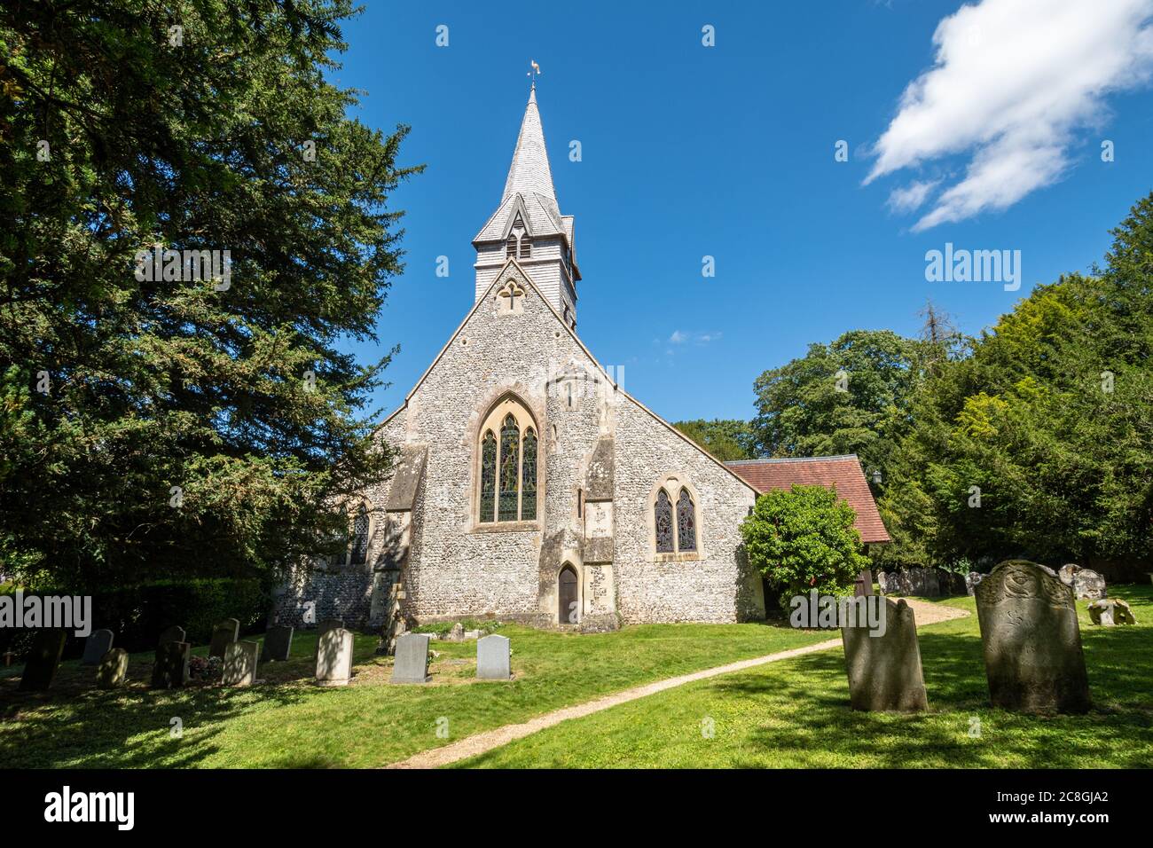St Peter & Holy Cross Church in the Hampshire village of Wherwell, a Victorian Gothic building built in 1857, UK Stock Photo