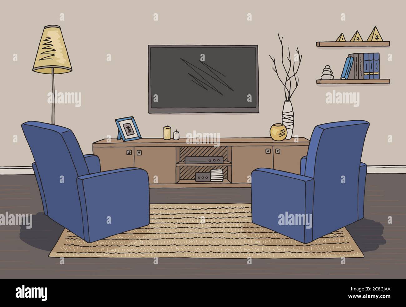 Living Room Graphic Color Home Interior Sketch Illustration Vector living-room-graphic-color-home-interior-sketch-illustration-vector