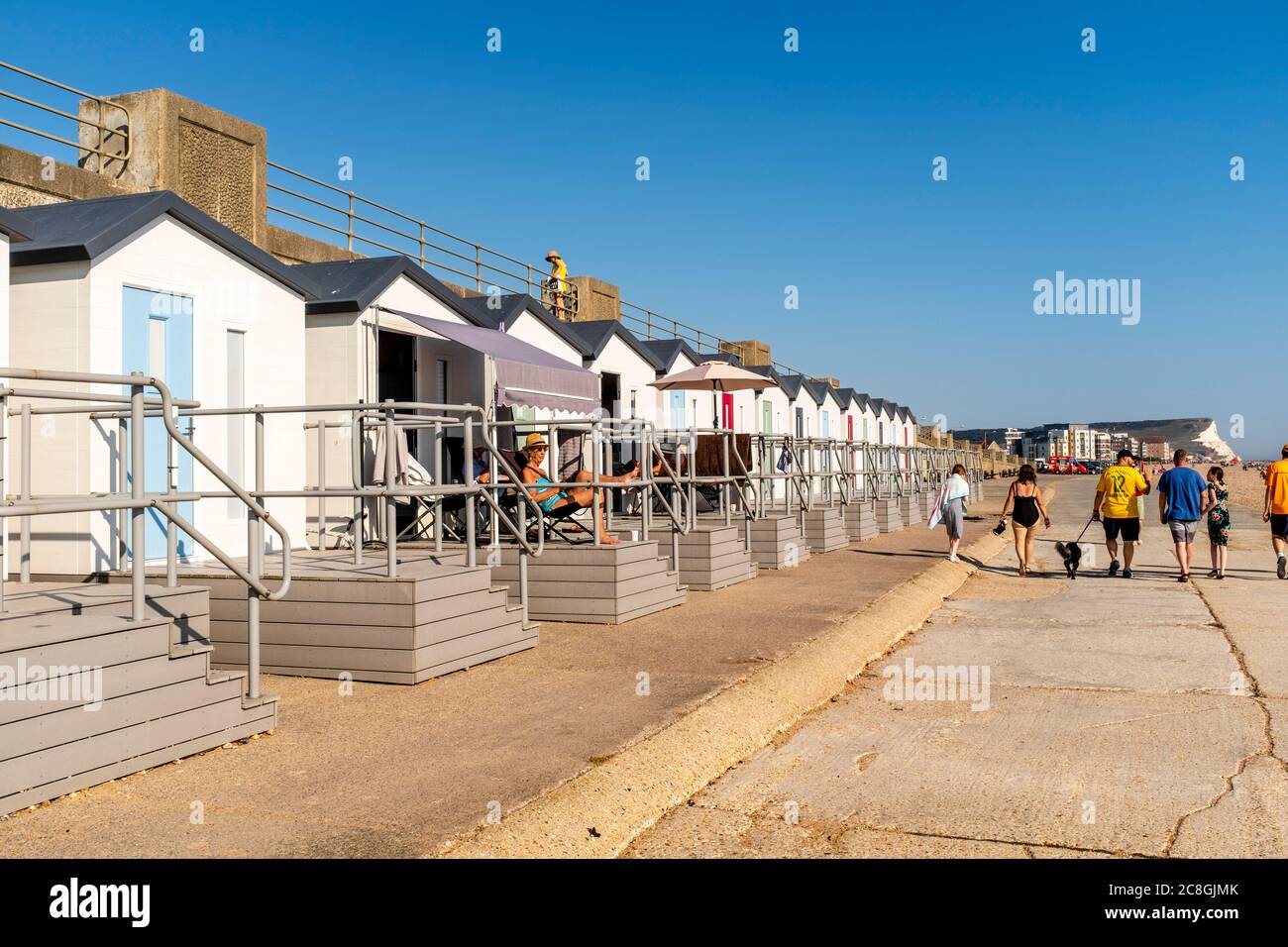 Colourful Beach Huts, Seaford, East Sussex, UK Stock Photo