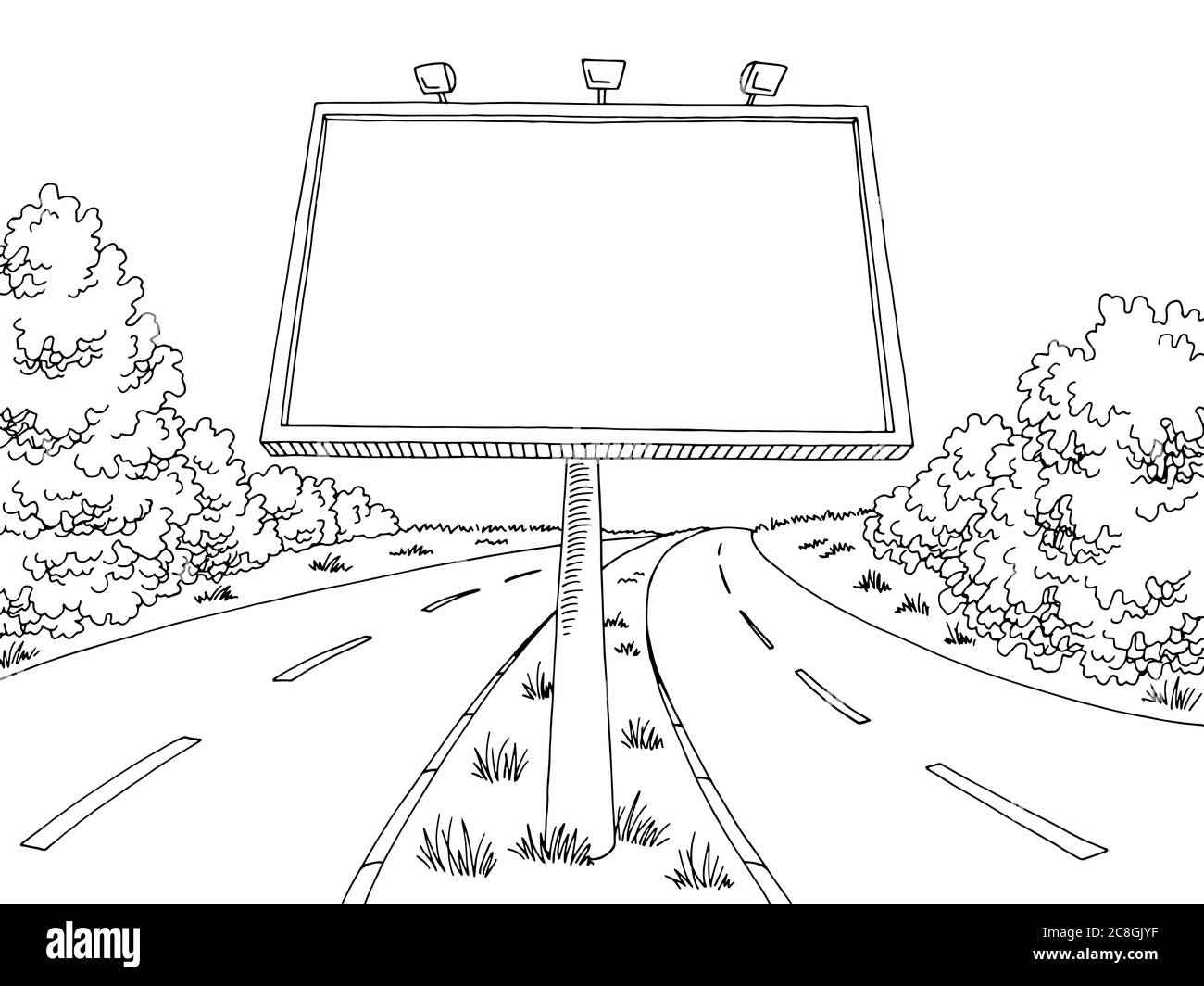 Road billboard graphic black white landscape sketch illustration vector