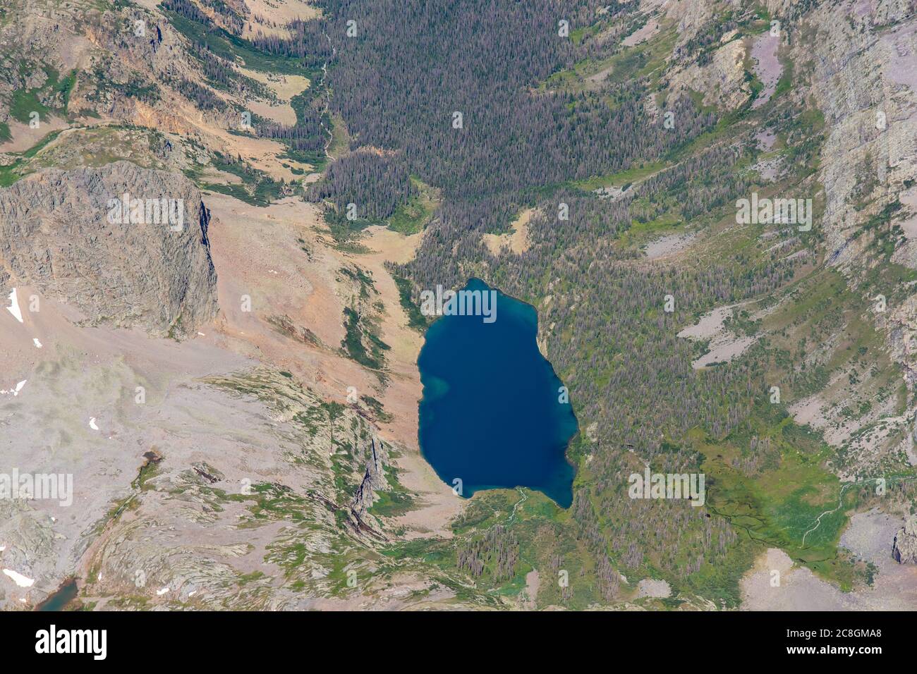 Aerial View of Balsam Lake, Weminuche Wilderness Area, San Juan Mountains, Colorado Stock Photo