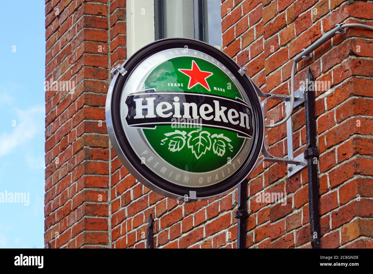 Eenrum, the Netherland - July 15, 2020:  Dutch Heineken beer wall advertisement sign. Stock Photo