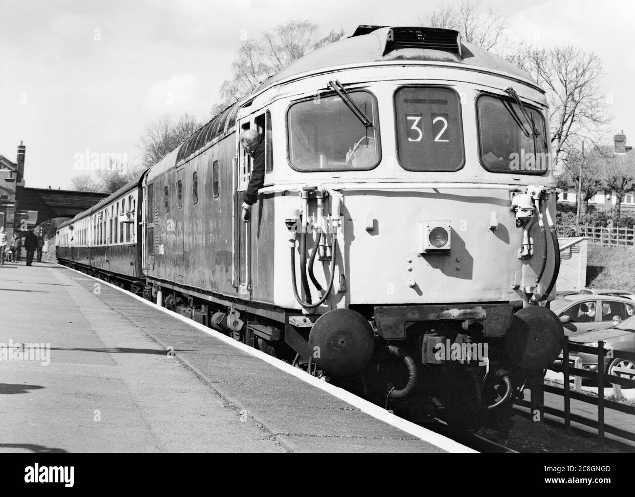 Loughborough, UK - 2019: Heritage passenger train at Quorn and Woodhouse Station for tour service. Stock Photo