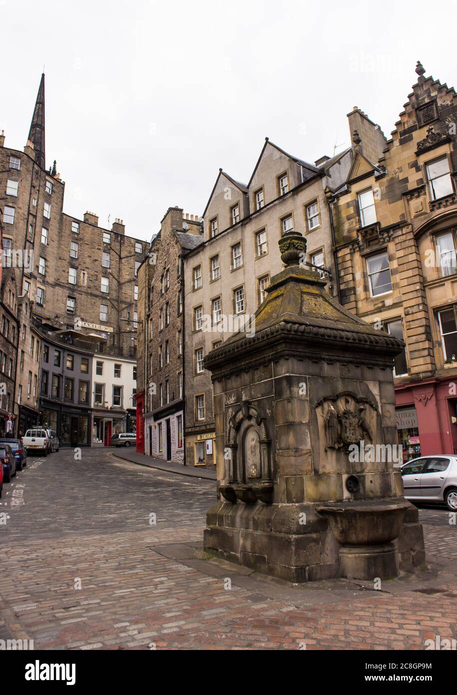 The West Bow Fountain in Grass Market, at the foot of west bow, Victoria street, in Edinburgh Stock Photo
