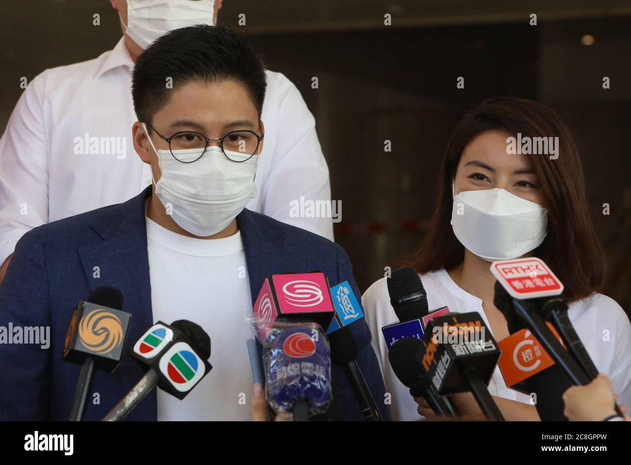 Hongkong, China. 23rd July, 2020. Kenneth Fok shows up to join the Hongkong  legislative council election with his wife Jingjing Guo in Hongkong, China  on 23th July, 2020.(Photo by TPG/cnsphotos) (Photo by