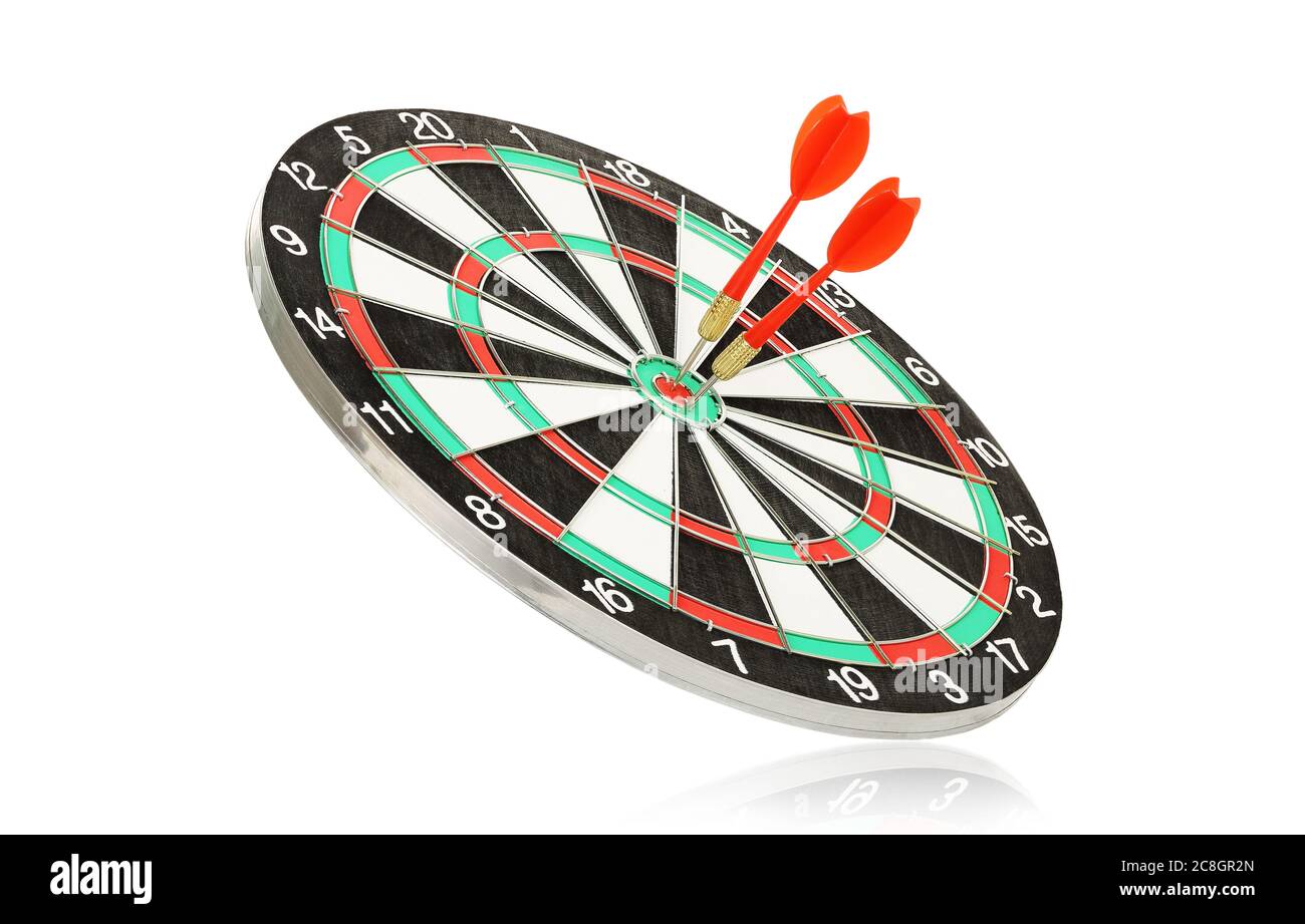 dart board wth two darts isolated on white Stock Photo Alamy