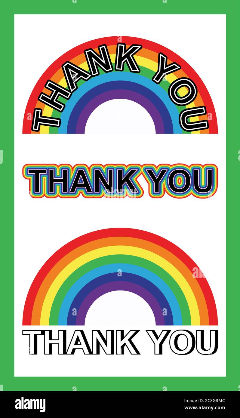 Set of Thank you text with rainbow Stock Vector