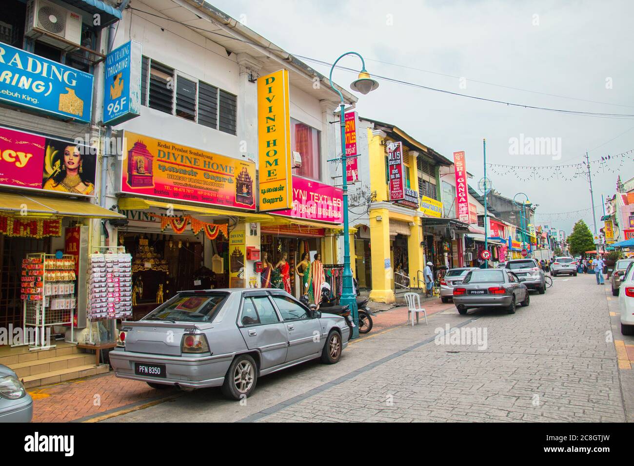 shops in the market at little india street,george town,penang,malaysia,asia,china town,penang streets and monuments Stock Photo