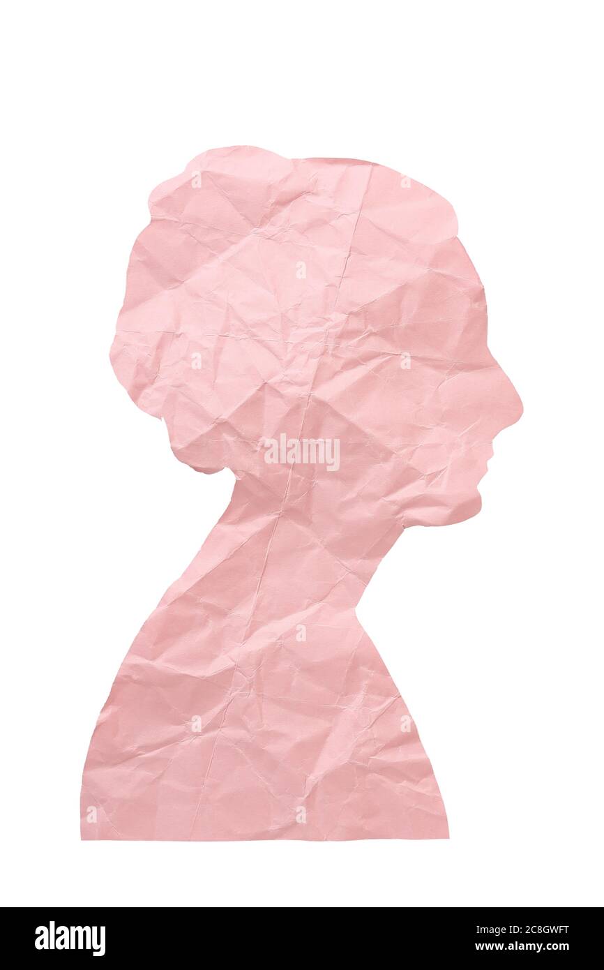 female crumpled paper head isolated on white Stock Photo