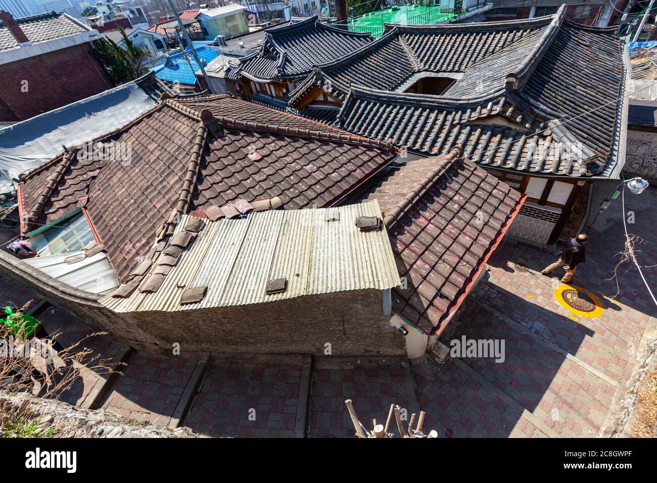 Roofs of hanoks in Bukchon Hanok Village, Seoul, South Korea Stock ...