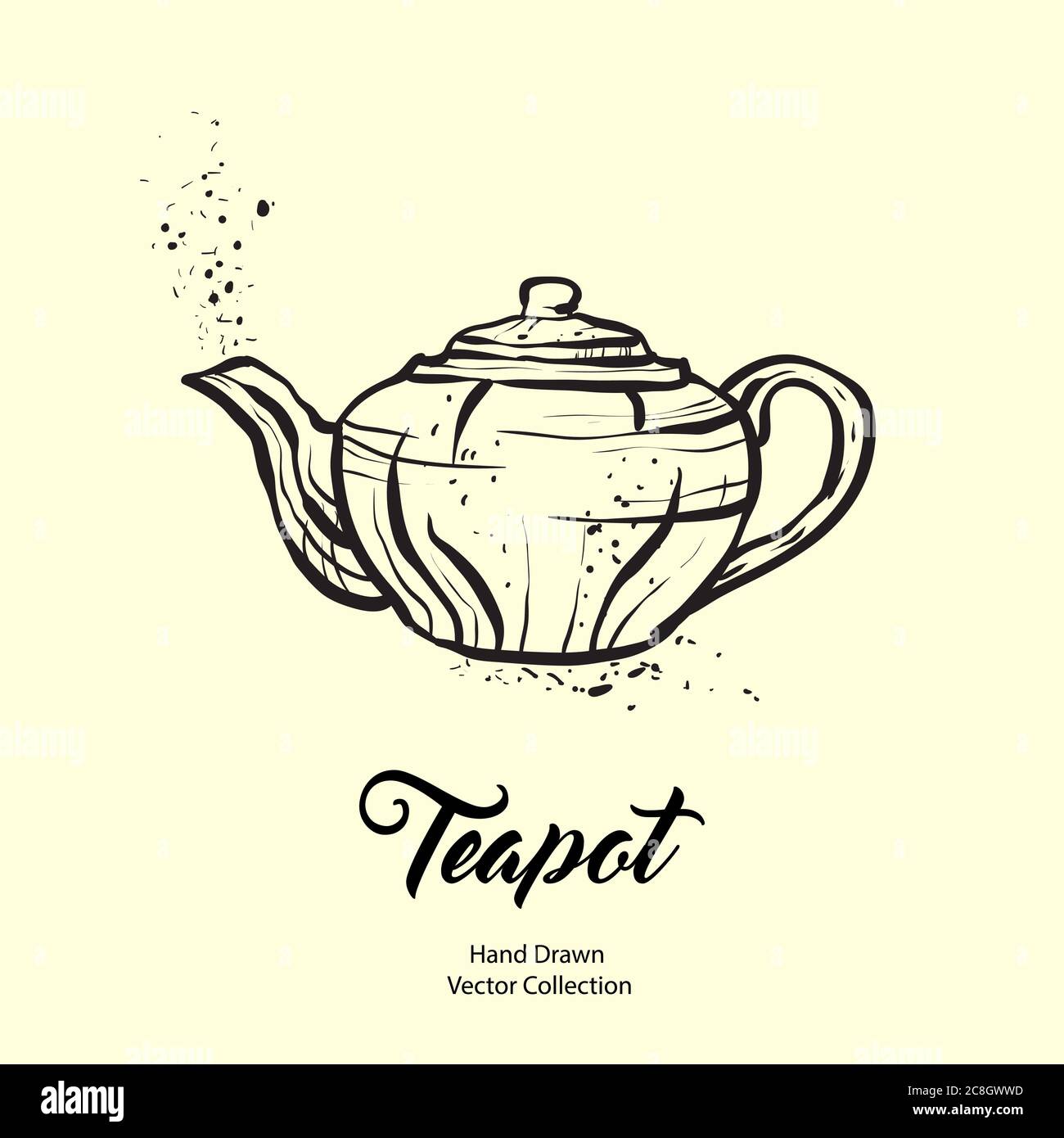 Teapot hand drawn ink vector illustration in old style. Isolated line