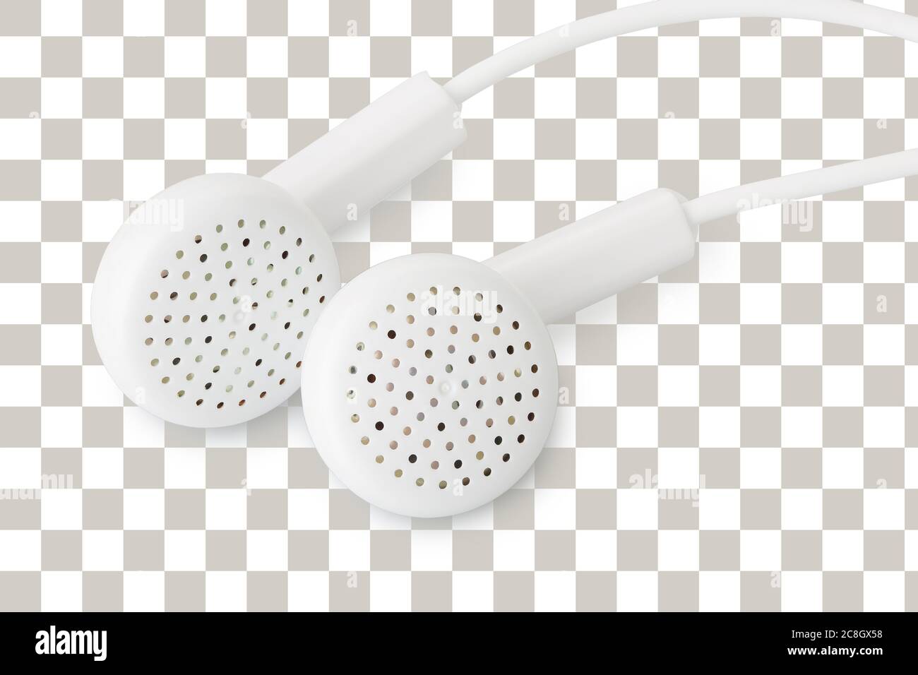 closeup of white earphones isolated on transparency layer Stock Photo
