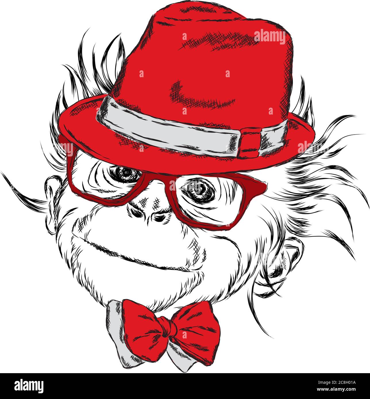 A monkey in a hat and tie. Vector illustration for greeting card ...