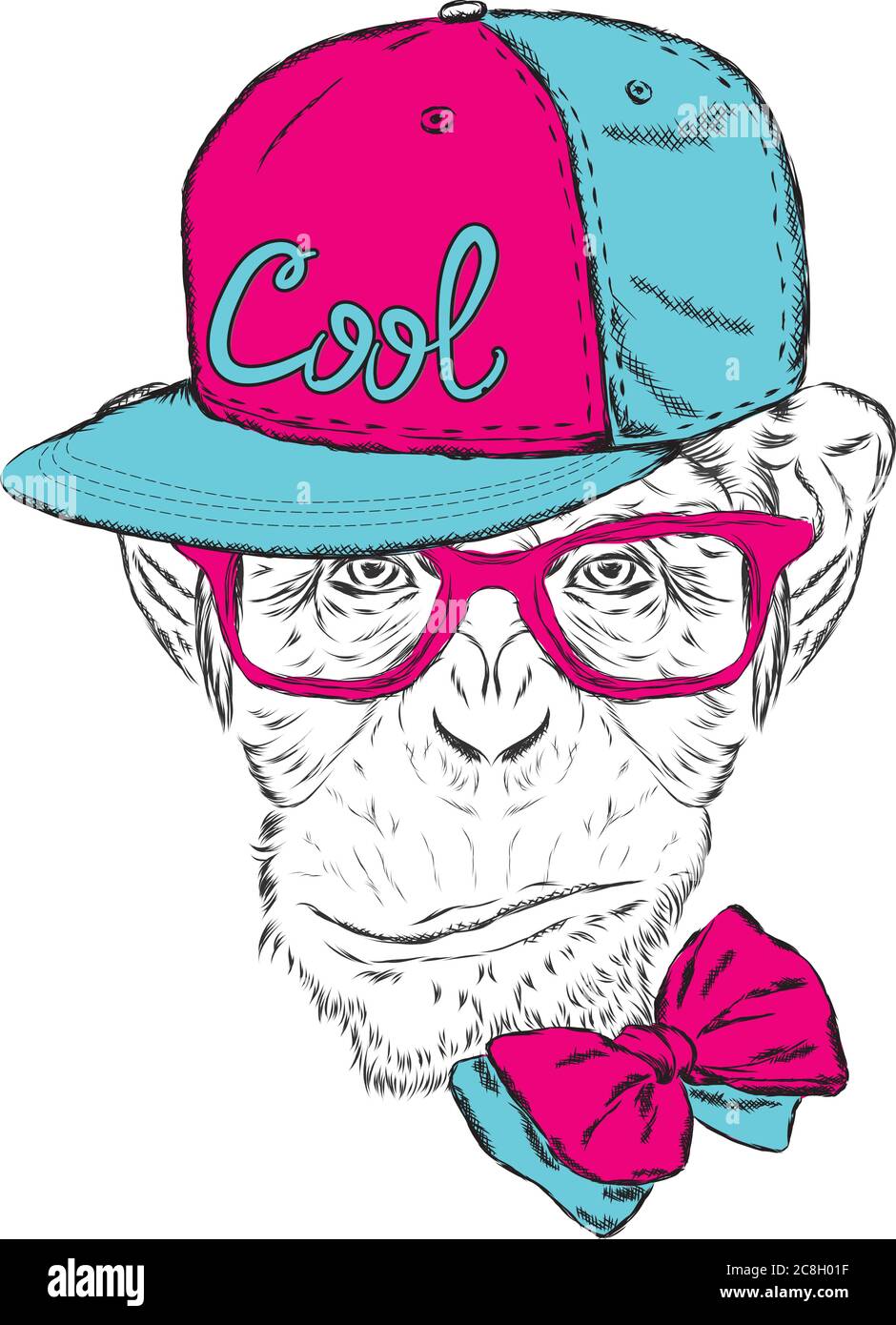 Monkey wearing a cap and sunglasses. Vector illustration for greeting ...
