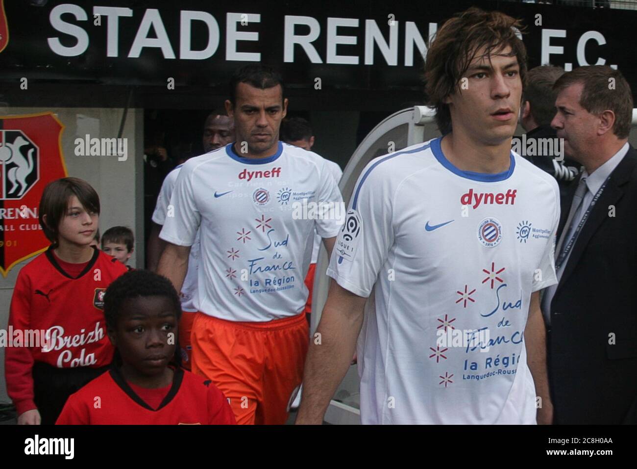 Benjamin Stambouli and Henri Bedimo  During the Ligue 1 2011- 2012,, Stade Rennais - Montpellier Hérault Sport Club  on May 07, 2012 in Rennes - Photo Laurent Lairys / DPPI Stock Photo