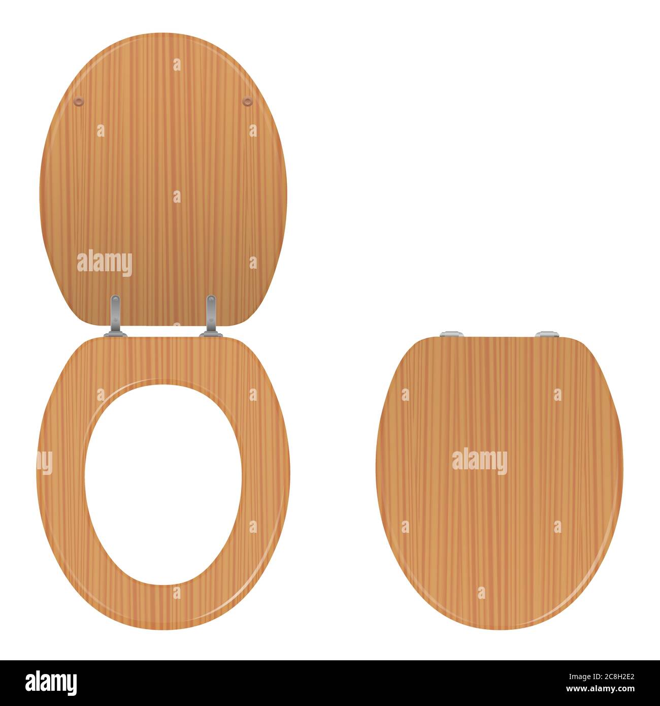 Toilet seat. Wooden lid lifted up and down, open and closed